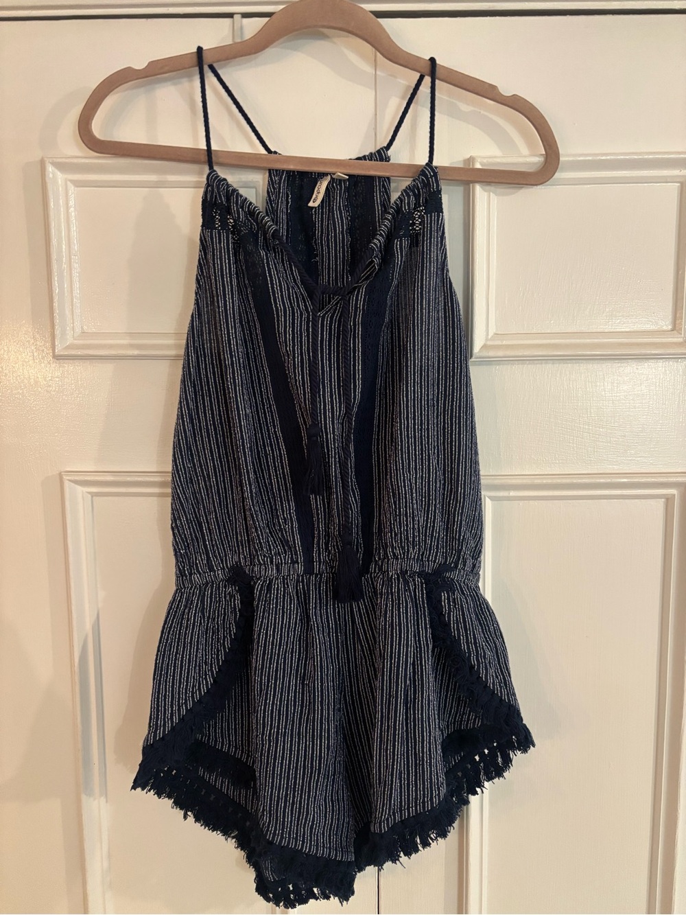 NWT Rip Curl Blue & White Surf Tank Shorts Romper With Fringe Size S